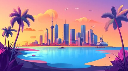 colorful landmark travel and tourism world background. Landscape template tourism cards. road trip. vacation as in holiday. city scape around the world. vector illustration in flat style.