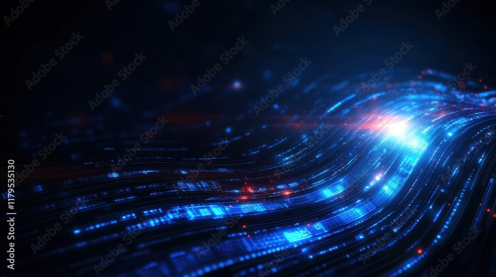 Poster futuristic abstract technology background featuring illuminated lines and dots creating a dynamic an