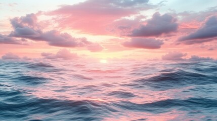 Fototapeta premium Serene ocean sunset with pastel clouds.