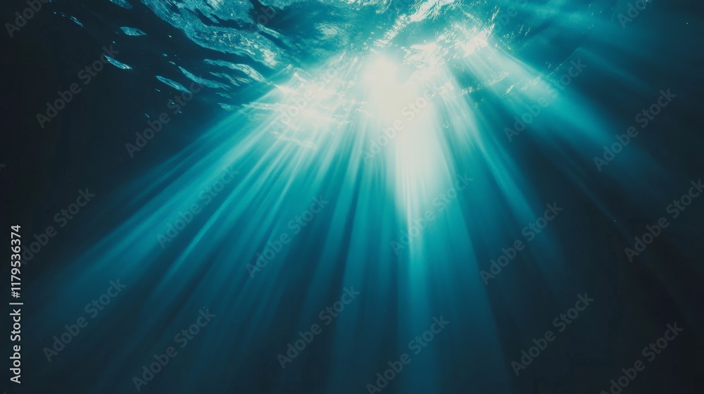 Aufkleber sun rays filtering through the water surface, creating a mesmerizing underwater scene with beautiful