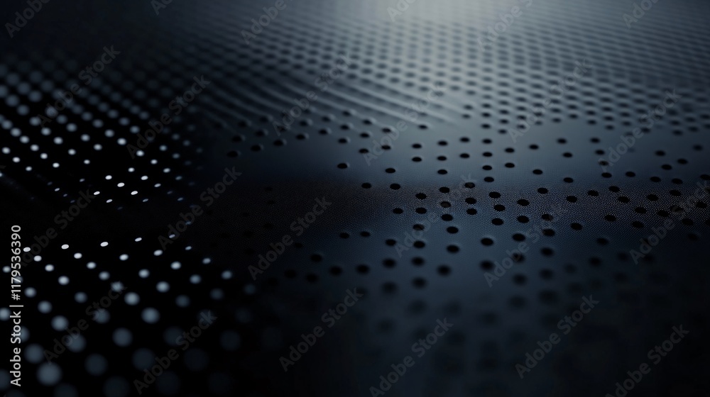 Fototapete wavy dark metallic surface with round holes creating an abstract pattern