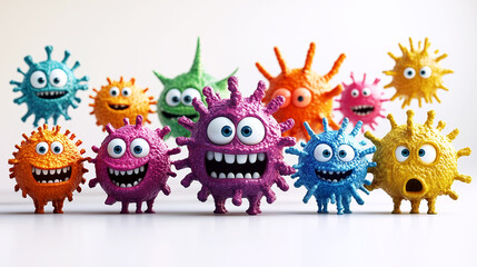 Cartoon viruses and bacteria in 3D.