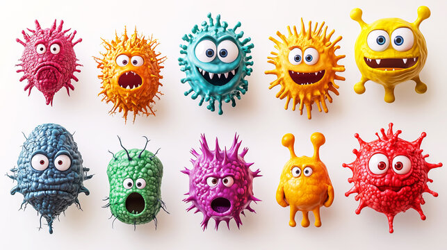 Funny germs isolated on white background.