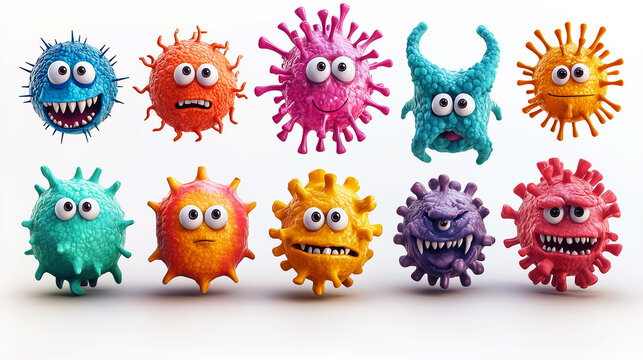 Cartoon viruses isolated on white background.