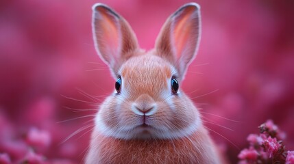 Obraz premium Vibrant orange rabbit against soft pink backdrop. Generative AI