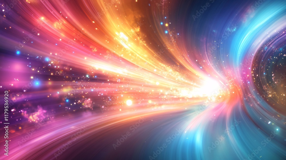 Poster light speed travel through space and time wormhole tunnel