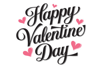 Happy Valentines Day Calligraphic lettering text with hearts shape Vector illustration isolated on white background.