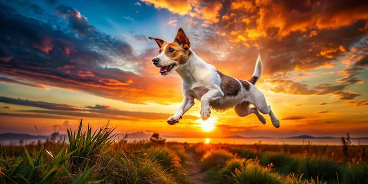 Energetic Jack Russell Terrier Double Exposure with Nature Landscape
