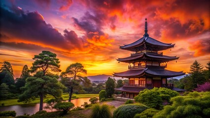 Fototapeta premium Entoku-in Temple Silhouette at Sunset - Japanese Zen Garden Backlit