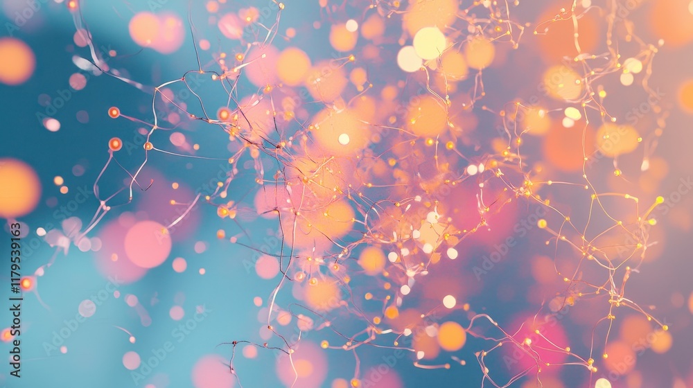 Poster abstract colorful background with glowing orbs and light particles creating a dreamy and vibrant vis