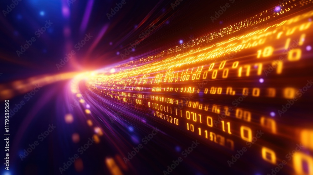 Poster computer screen displaying glowing numbers in a dark environment creating a futuristic and techy atm