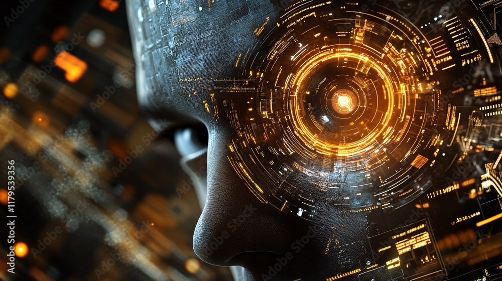 Poster Artificial intelligence processing data in futuristic cyborg head