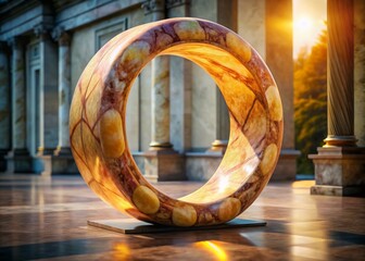 Eternal Unity: Marble Circle Sculpture, Abstract Art, Copy Space Left
