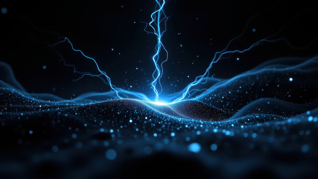 Abstract blue lightning energy backdrop with a cosmic or technological feel.