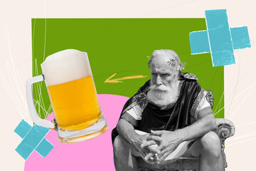 Creative poster collage image of angry drunk old man pensioner wear julius caesar costume...