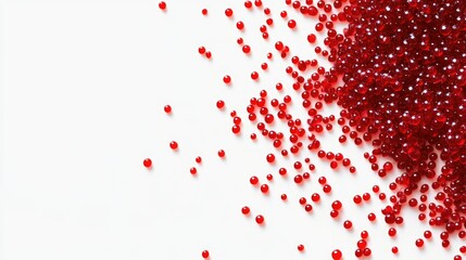 Simple yet striking red caviar scattered artistically on a pure white background, perfect for text and design overlays