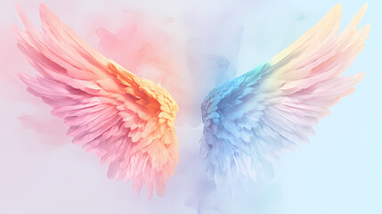 Fototapeta premium Aesthetic angel wings with a pastel color spectrum. Windborne. Illustration