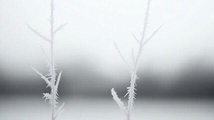 Frosty Branches in Winter Landscape with Soft Focus and Minimalist Aesthetic