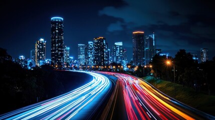 Obraz premium Night Cityscape: Urban Lights and Highway