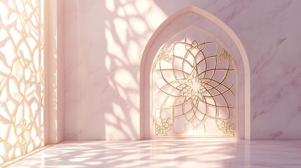 Elegant Pink Room With Ornate Gold Arch And Window