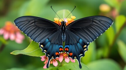 Spectacular Pipevine Swallowtail Butterfly on Lantana Flower