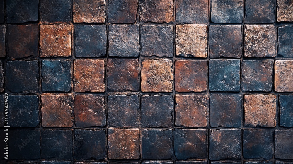 Poster Dark and brown stone tiles creating a checkered pattern
