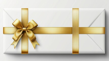 Fototapeta premium Elegant White Gift Box with Golden Ribbon and Bow: A Perfect Present