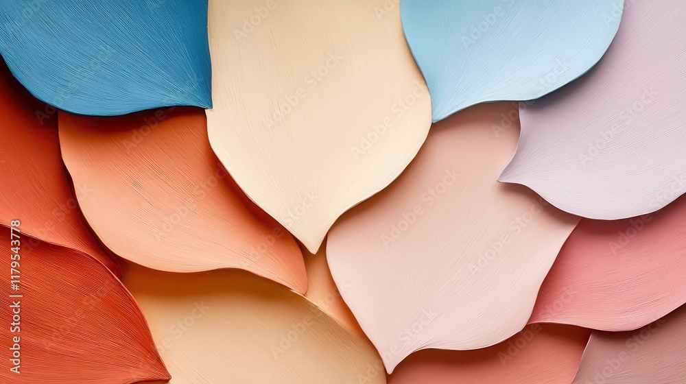 Poster colorful abstract pattern of curved shapes in soft pastel tones creating a layered texture