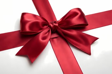 Fototapeta premium Red Ribbon Bow Tied for Gift Wrapping in Soft Lighting 
