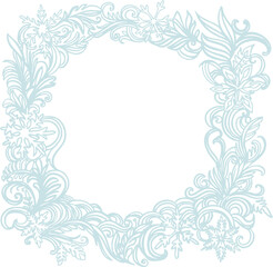 Happy New Year, Merry Christmas - light ornate frames imitating frost patterns on the windows. Monochrome (png) digital illustration in a flat style on a transparent background.