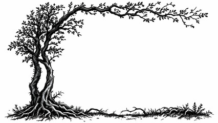 Tree Root Border Frame White Background Copy Space Area