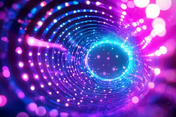 Luminous Spiral Tunnel - Abstract, vibrant, swirling, futuristic, energy. Symbolizes innovation, technology, movement,  infinity, and light.