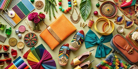 Fashion Mood Board Template: Flat Lay Photography of Stylish Accessories and Fabrics