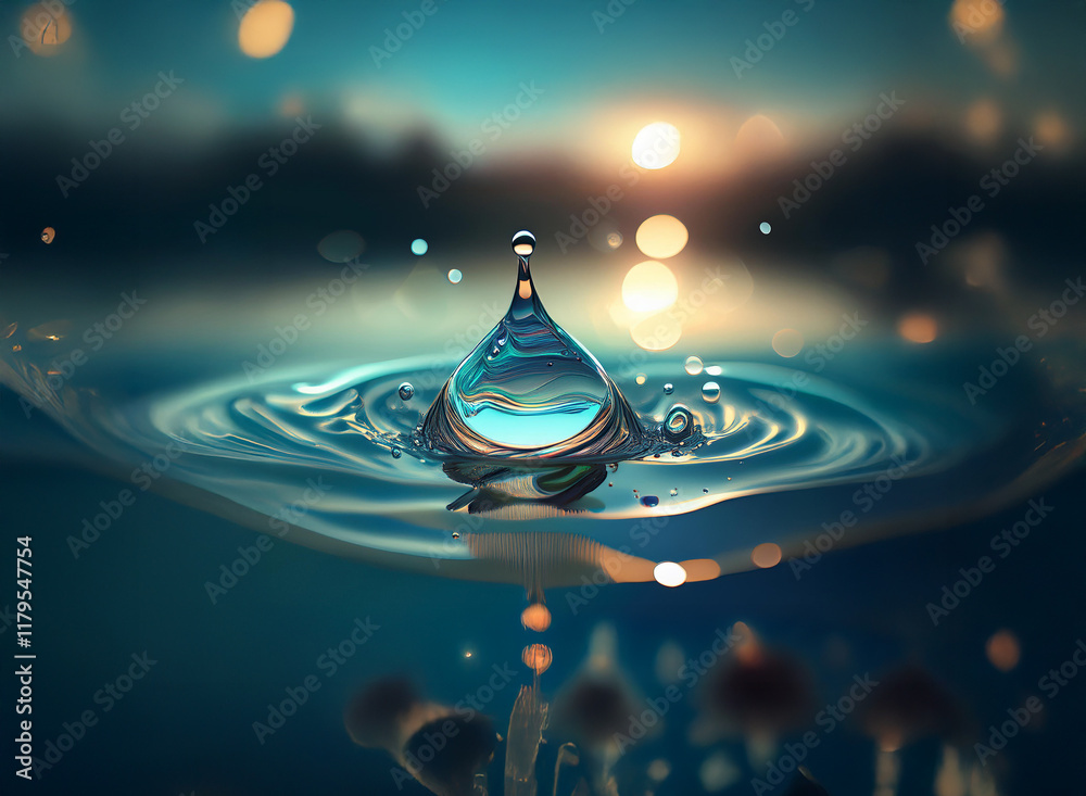 Aufkleber a single water droplet creates a perfect crown-shaped splash upon impact with the water's surface. t