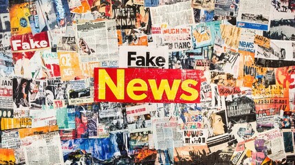 Fototapeta premium Vibrant Collage of News Articles and Headlines Highlighting the Concept of Fake News in Modern Media Landscape
