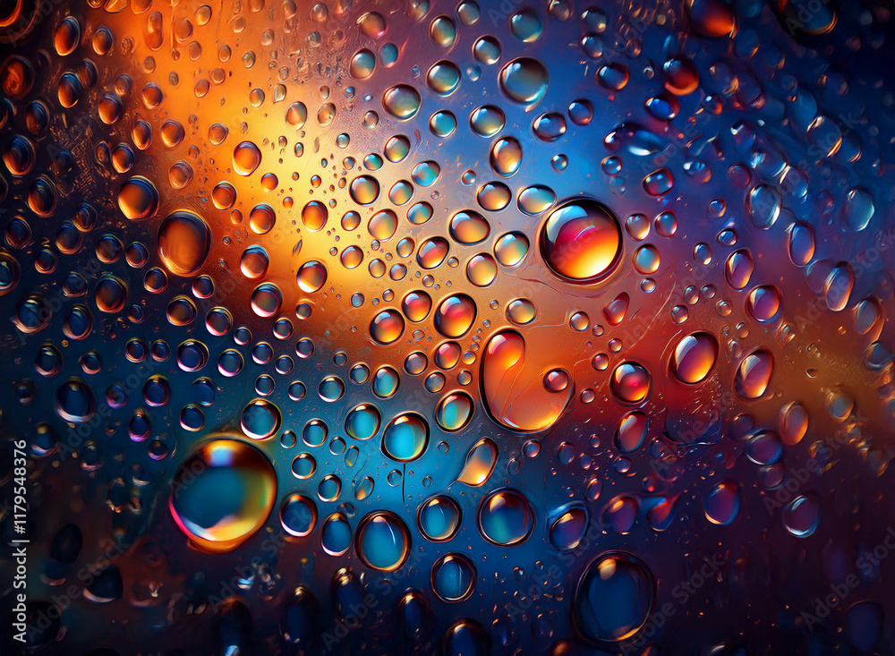 Aufkleber vibrant water droplets cling to a surface, creating an abstract, colorful pattern with iridescent hi