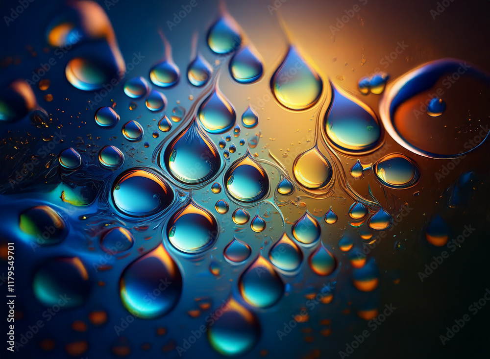 Aufkleber vibrant, iridescent water droplets cling to a surface, creating an abstract, jewel-toned pattern aga