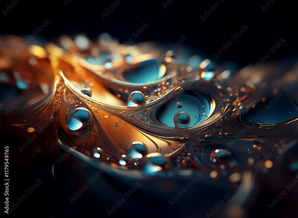 Aufkleber intricate, golden, organic forms with teal droplets. a close-up view reveals a complex, almost fract