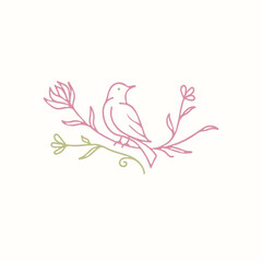 Elegant vector logo of a bird perched on a flowering branch