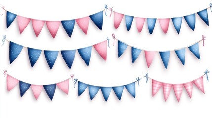 Obraz premium Decorative Blue and Pink Bunting Flags. Generative AI