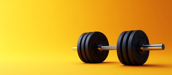 Strength Training: Dumbbell on Yellow Background