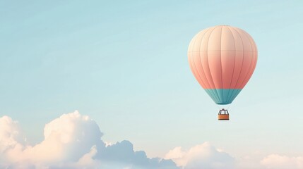 Fototapeta premium Serene Hot Air Balloon Floating Gently Above Soft Clouds in a Clear Blue Sky at Sunrise or Sunset