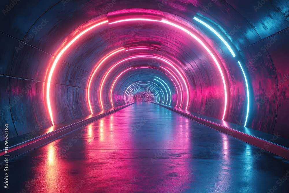 Wall mural futuristic digital portal tunnel with dynamic neon light effects and high-speed motion trails in vib