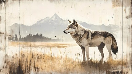 Wolf in its natural habitat, style book illustration
