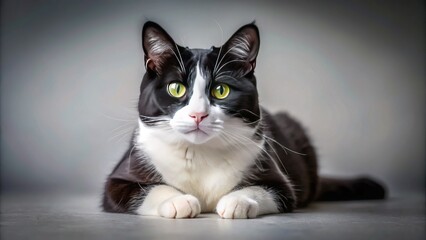 Elegant Black and White Cat Posing on Ground - High-Resolution Stock Photo