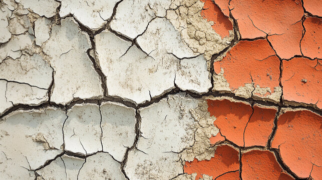 Cracked surfaces showing contrasting colors and textures in a dry environment