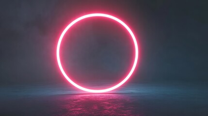 Obraz premium Pink Neon Oval Light in Dark Room Setting