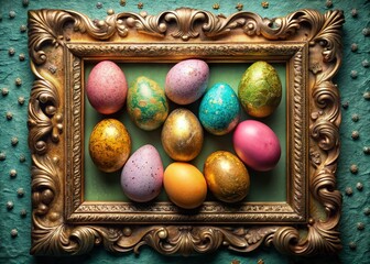 Elegant Minimalist Easter Eggs in Baroque Frames - Golden Vintage Design