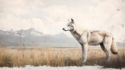 Wolf in its natural habitat, style book illustration
