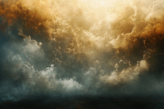 Mysterious clouds illuminated by sunlight create an atmospheric landscape at twilight